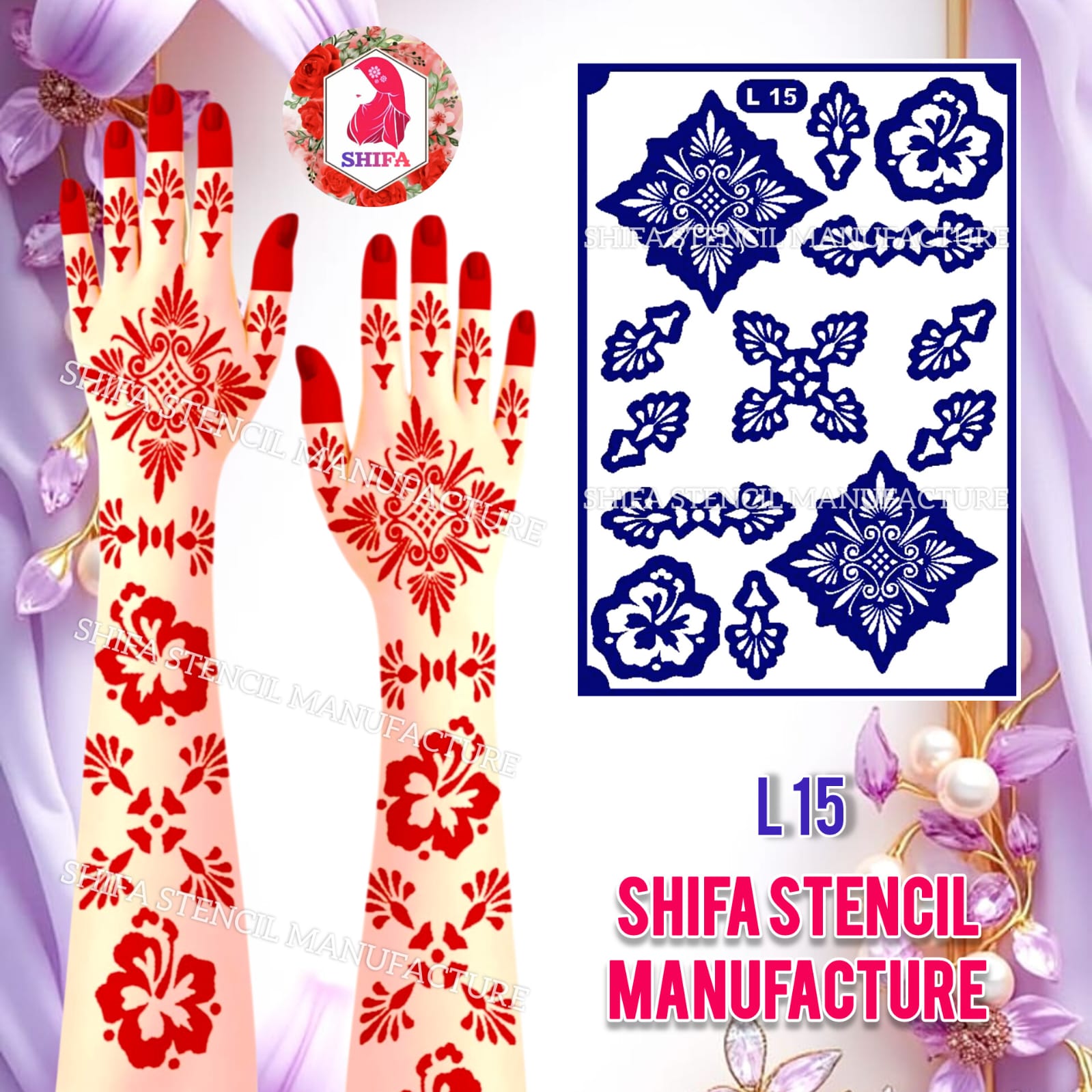 L 15 Regal Diamond Mandala Sticker overview Henna Stencil - Shifa Stencil